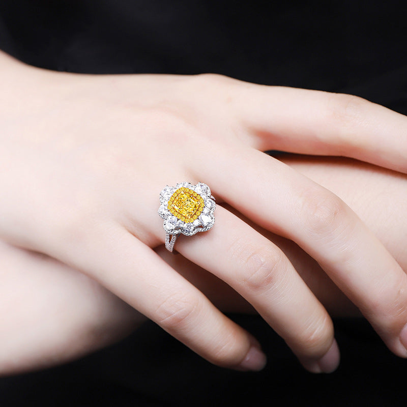 Exquisite Engagement Wedding Ring made of 925 sterling silver, featuring white sapphire and yellow citrine inlays.