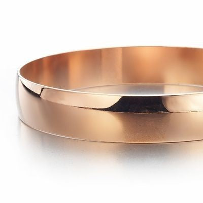 Extra Wide 18ct Heavy Rose Gold Plated Large Plain Bangle, showcasing its elegant design and luxurious finish.