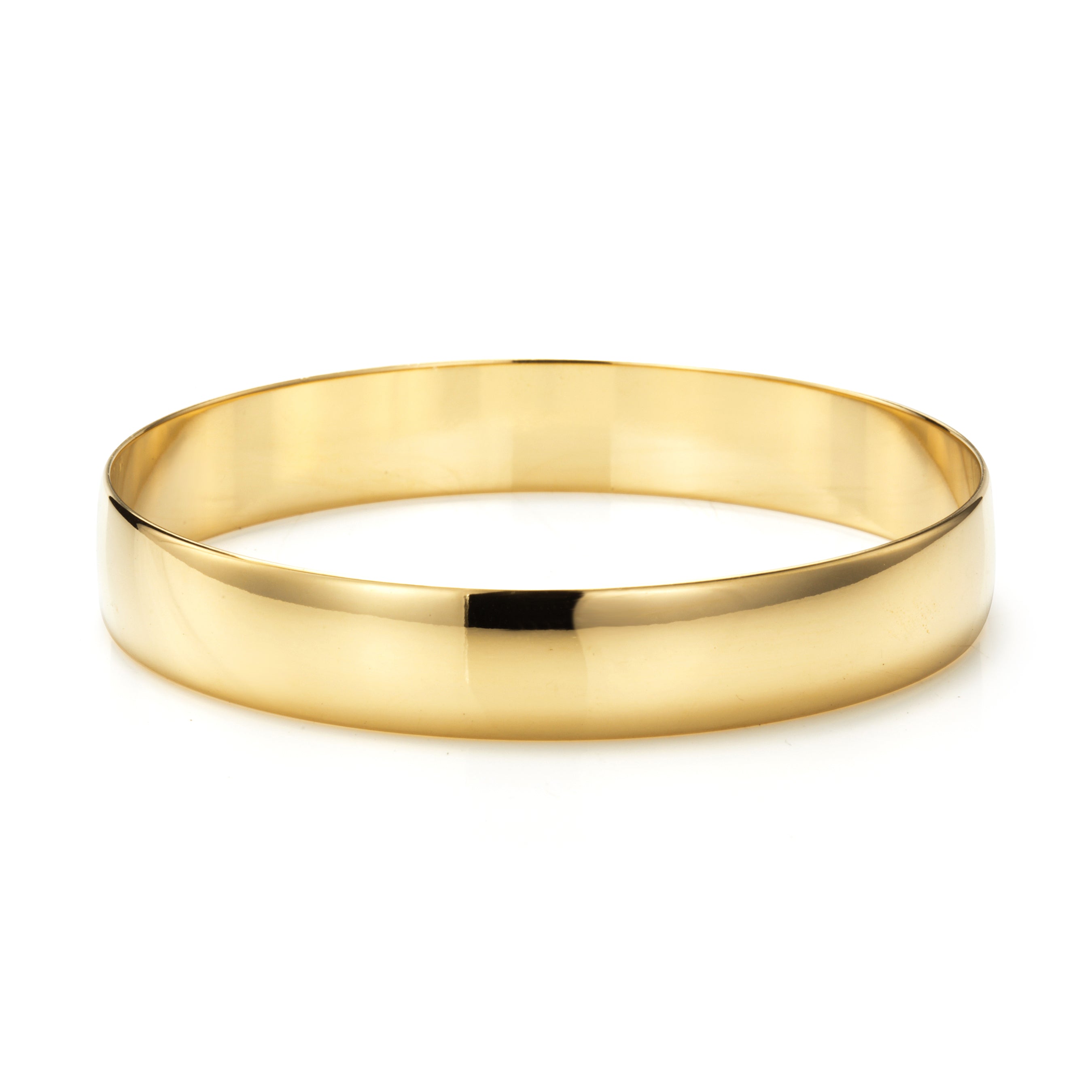 Extra Wide 18ct Heavy Yellow Gold Plated Women's 13mm Plain Bangle, showcasing its elegant design and luxurious gold finish.