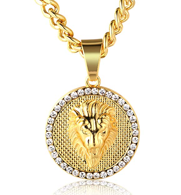 A luxurious 3D Lion Pavé Medallion Necklace in 14K gold plating, featuring a detailed lion pendant on a link chain.