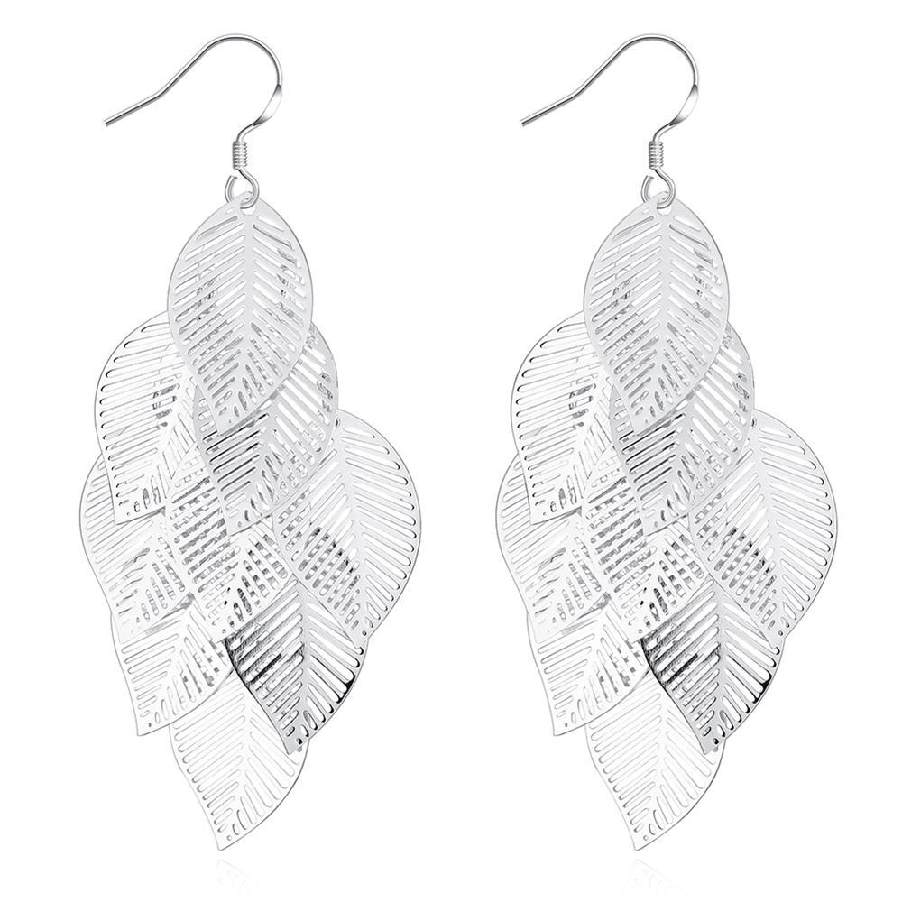 Elegant silver plated filigree dangling earrings with intricate laser cut design, measuring 7.60 cm by 1.50 cm.
