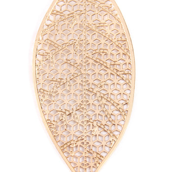 A pair of elegant Filigree Leaf Earrings in various colors, showcasing intricate leaf patterns made from base metal.