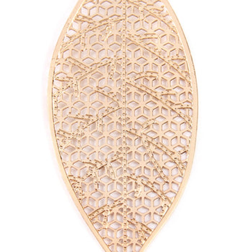 A pair of elegant Filigree Leaf Earrings in various colors, showcasing intricate leaf patterns made from base metal.