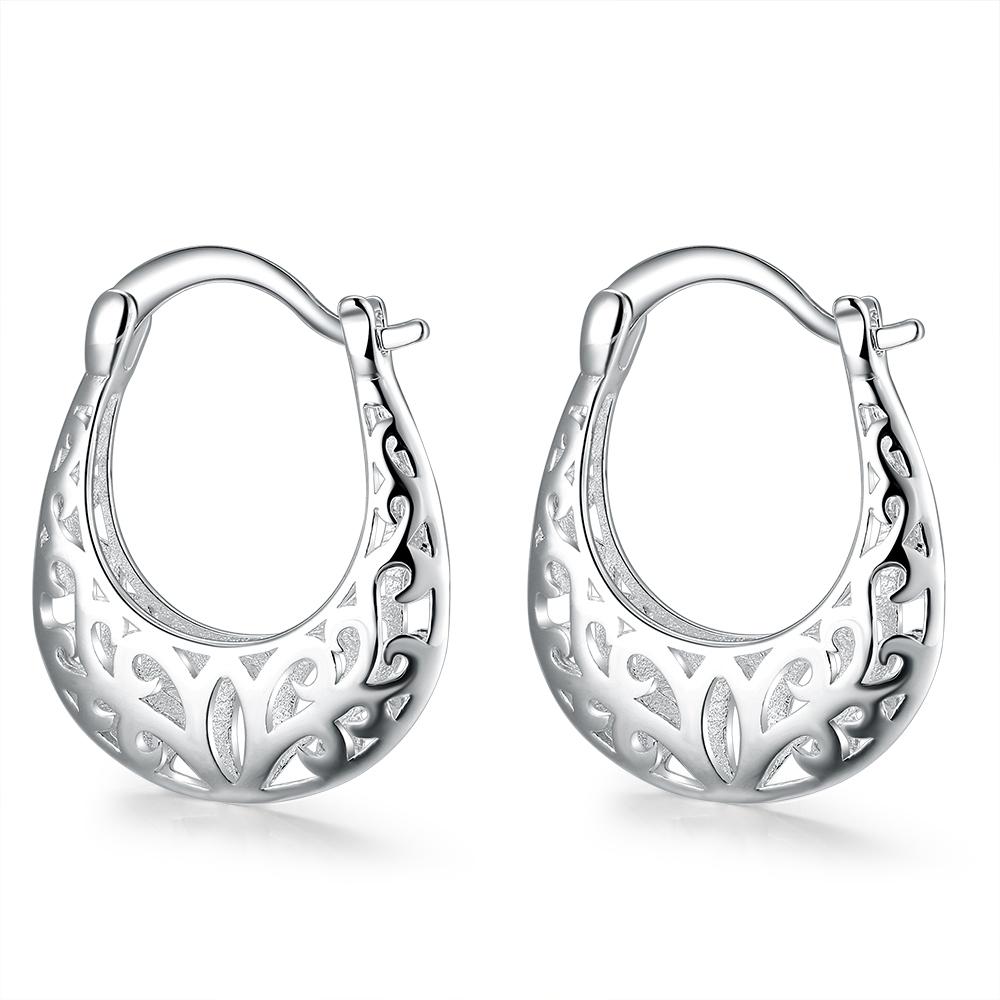 Elegant Filigree Leverback French Lock Earrings in 18K White Gold Plated, showcasing intricate design and hypoallergenic features.