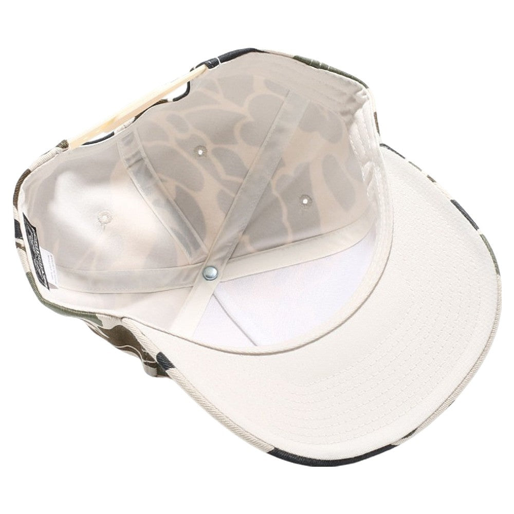 Pack of 6 Five Panel Old School Camo High Frame caps, featuring a high-profile crown, adjustable snapback, and curved visor for style and comfort.