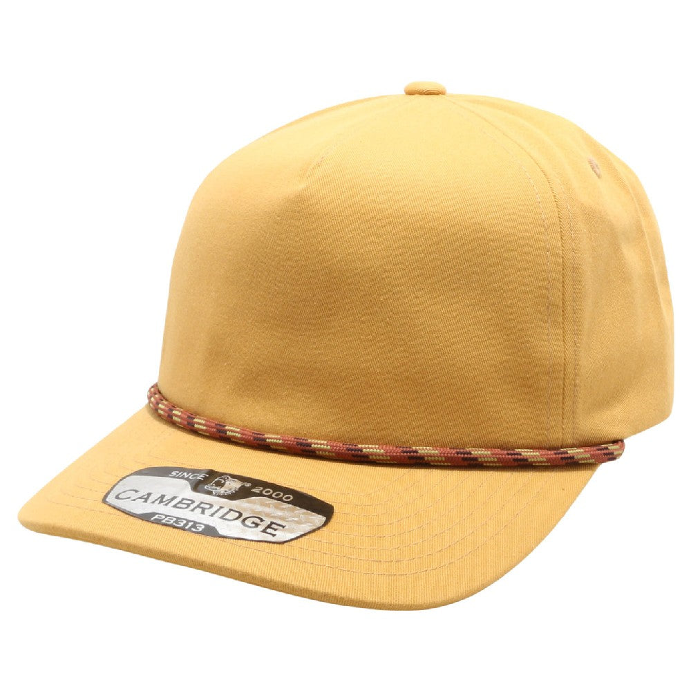 Pack of 6 Five Panel Rope Unstructured caps in various colors, showcasing the curved visor and adjustable snapback design.