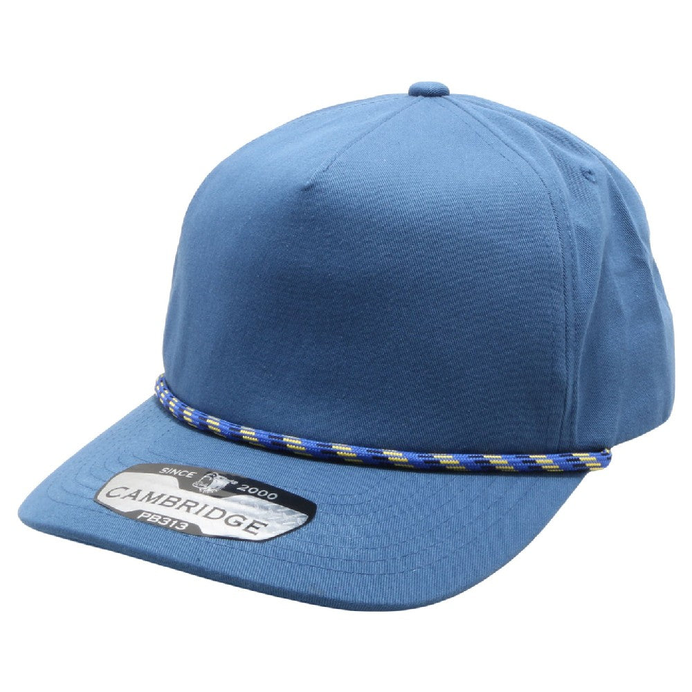 Pack of 6 Five Panel Rope Unstructured caps in various colors, showcasing the curved visor and adjustable snapback design.