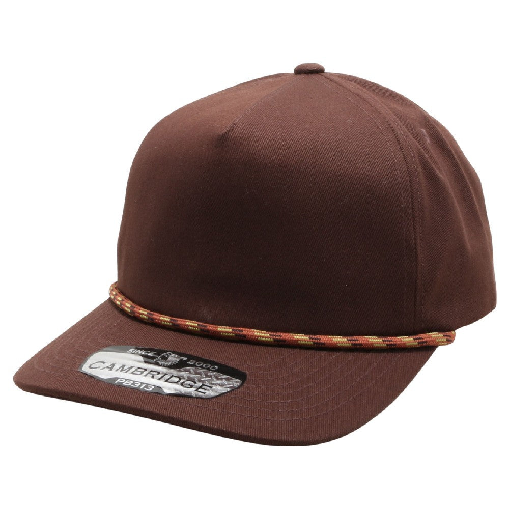 Pack of 6 Five Panel Rope Unstructured caps in various colors, showcasing the curved visor and adjustable snapback design.