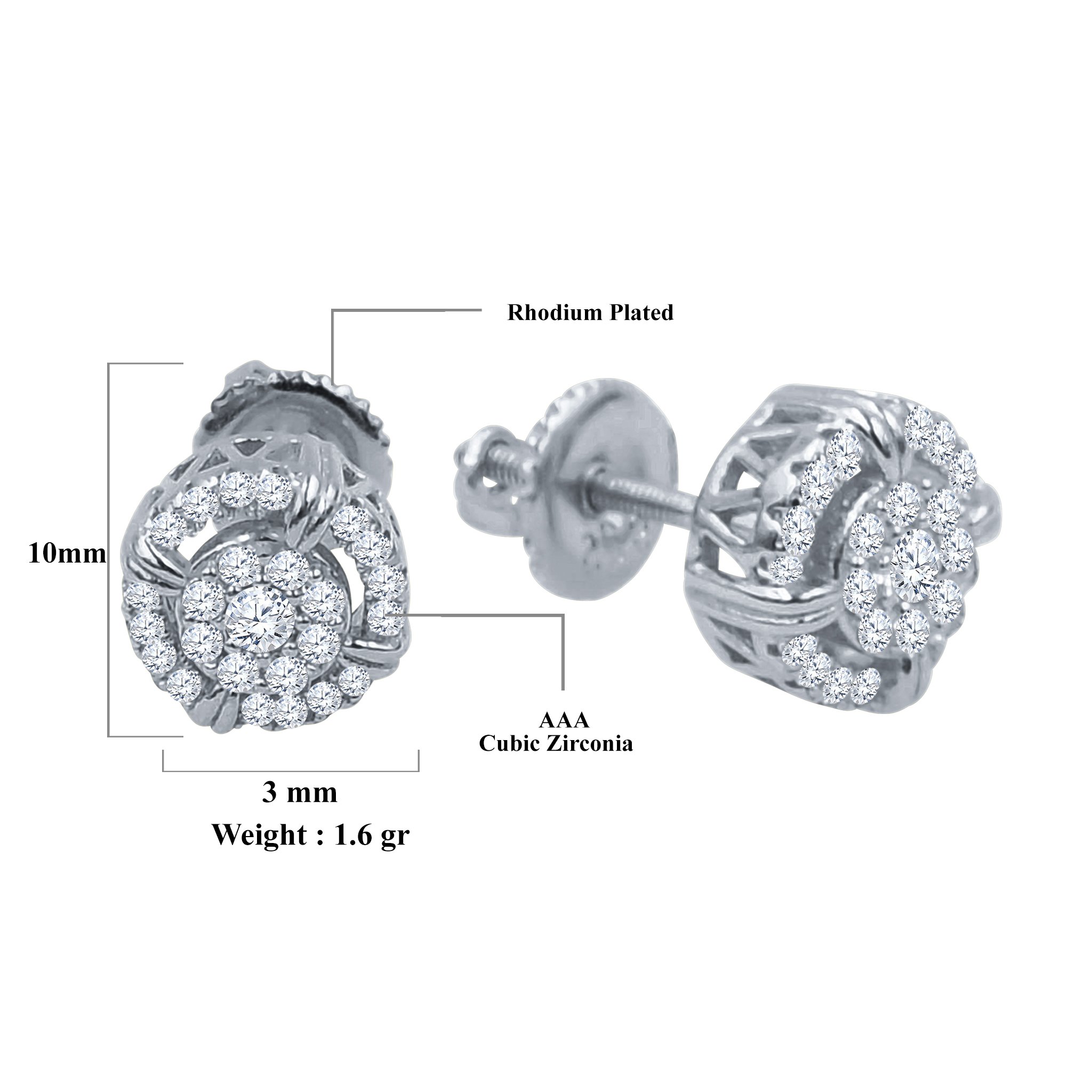 A pair of elegant FLAIR Silver Earrings featuring cubic zircon stones set in 925 sterling silver, showcasing a unique design.