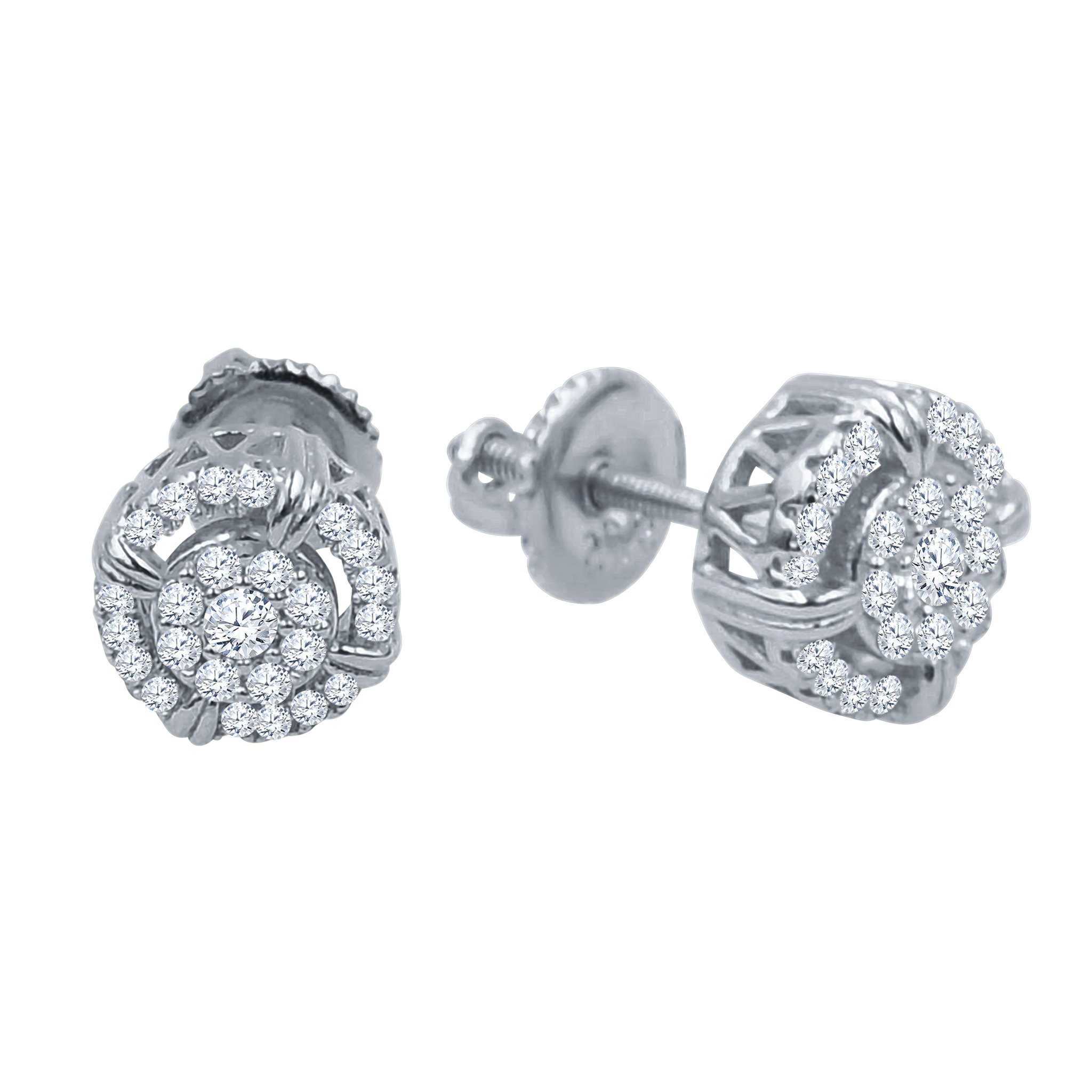 A pair of elegant FLAIR Silver Earrings featuring cubic zircon stones set in 925 sterling silver, showcasing a unique design.