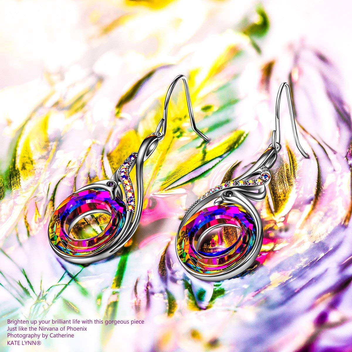 Flaming Phoenix Fire Swirl Drop Earring featuring cubic zircon stones and rhodium plating, elegantly designed for women.