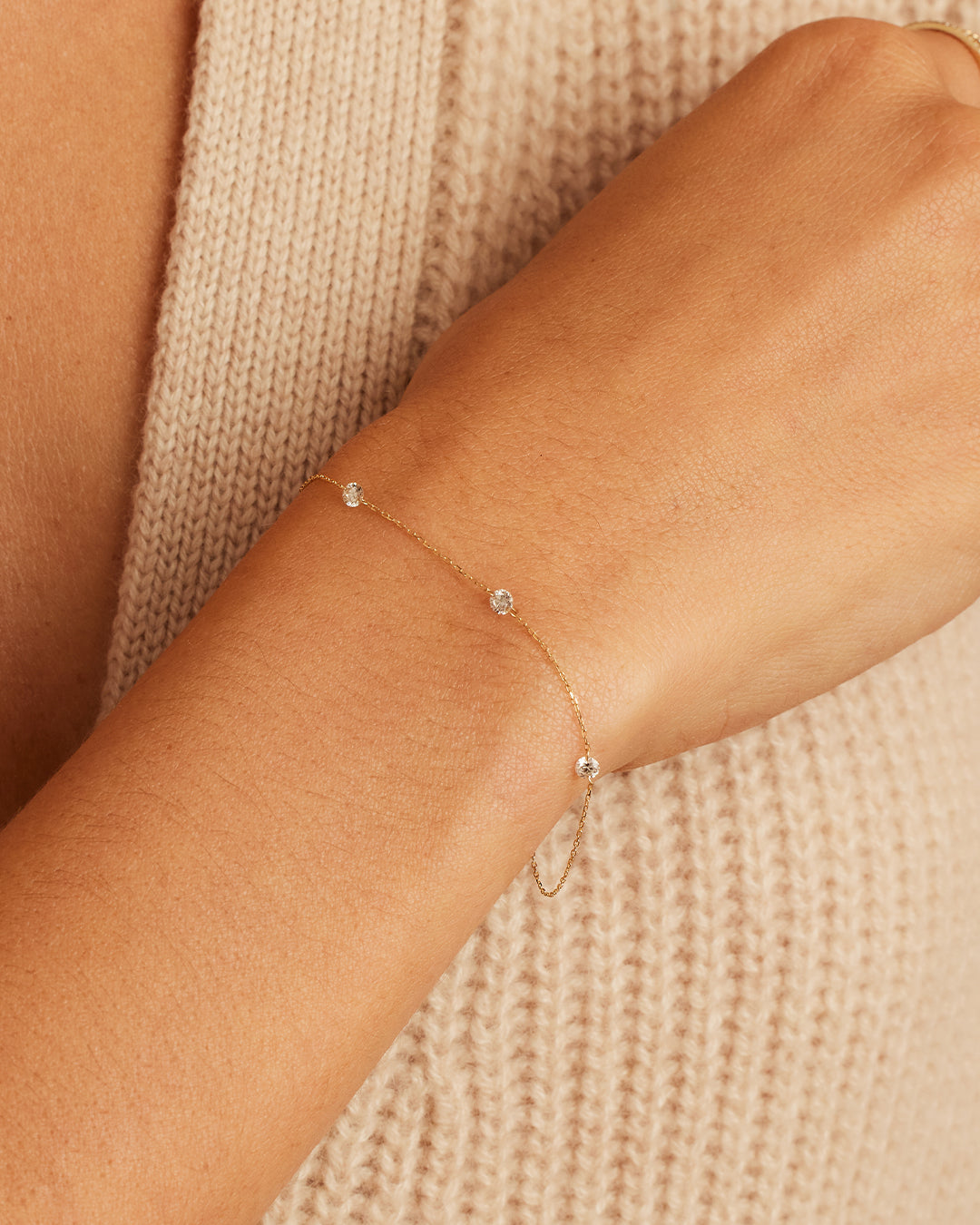 Elegant Floating Diamond Stationary Trio Bracelet featuring three lab-grown diamonds securely held in place for a sophisticated look.