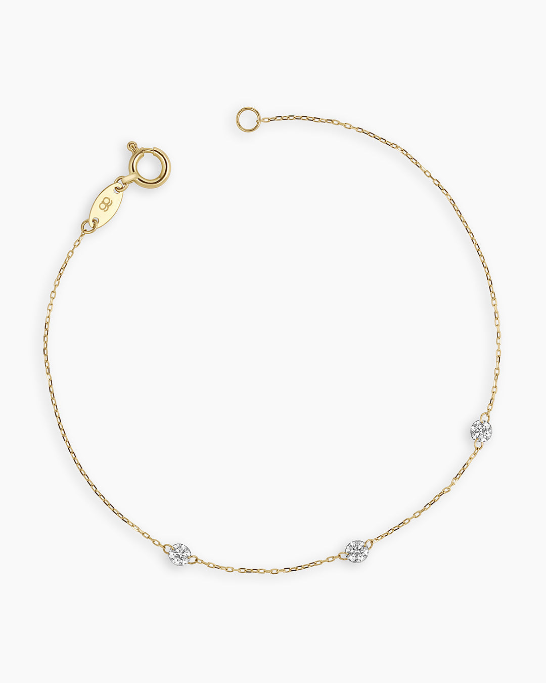 Elegant Floating Diamond Stationary Trio Bracelet featuring three lab-grown diamonds securely held in place for a sophisticated look.