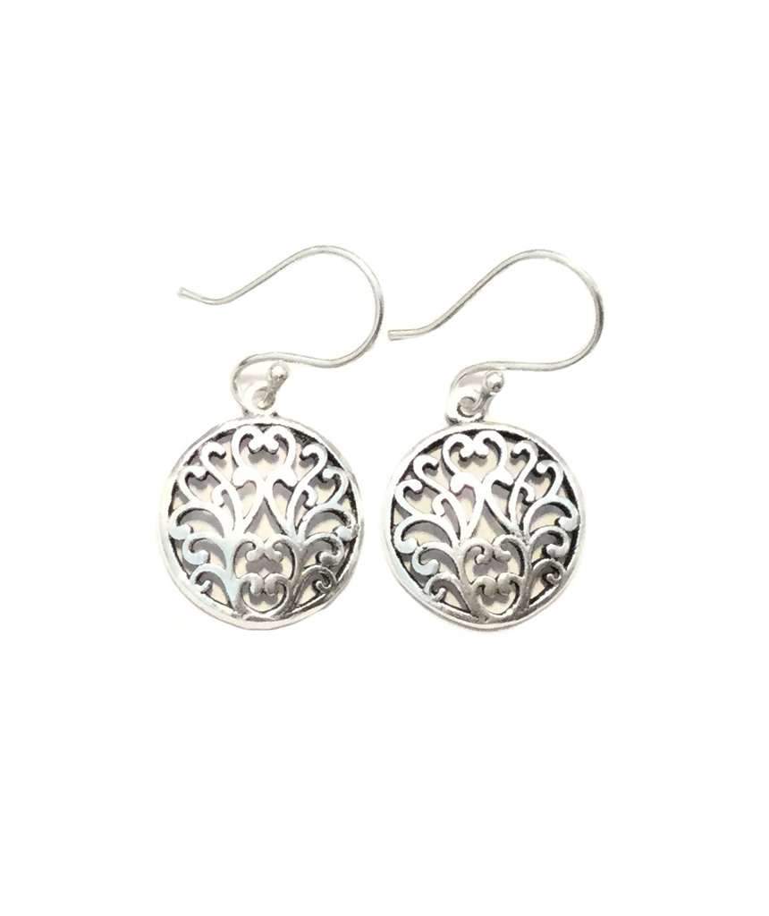 Elegant Floral Drop Circle Earrings featuring a delicate flower design, handmade with brass and silver, perfect for sensitive skin.