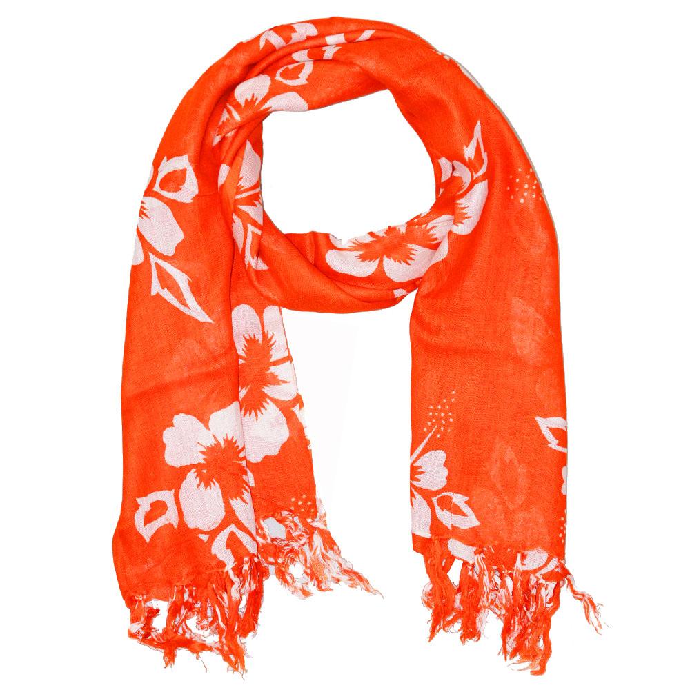 A vibrant Floral Pattern Pareo Beach Hawaiian Sarong Scarf draped elegantly, showcasing its tropical floral design and soft fabric.