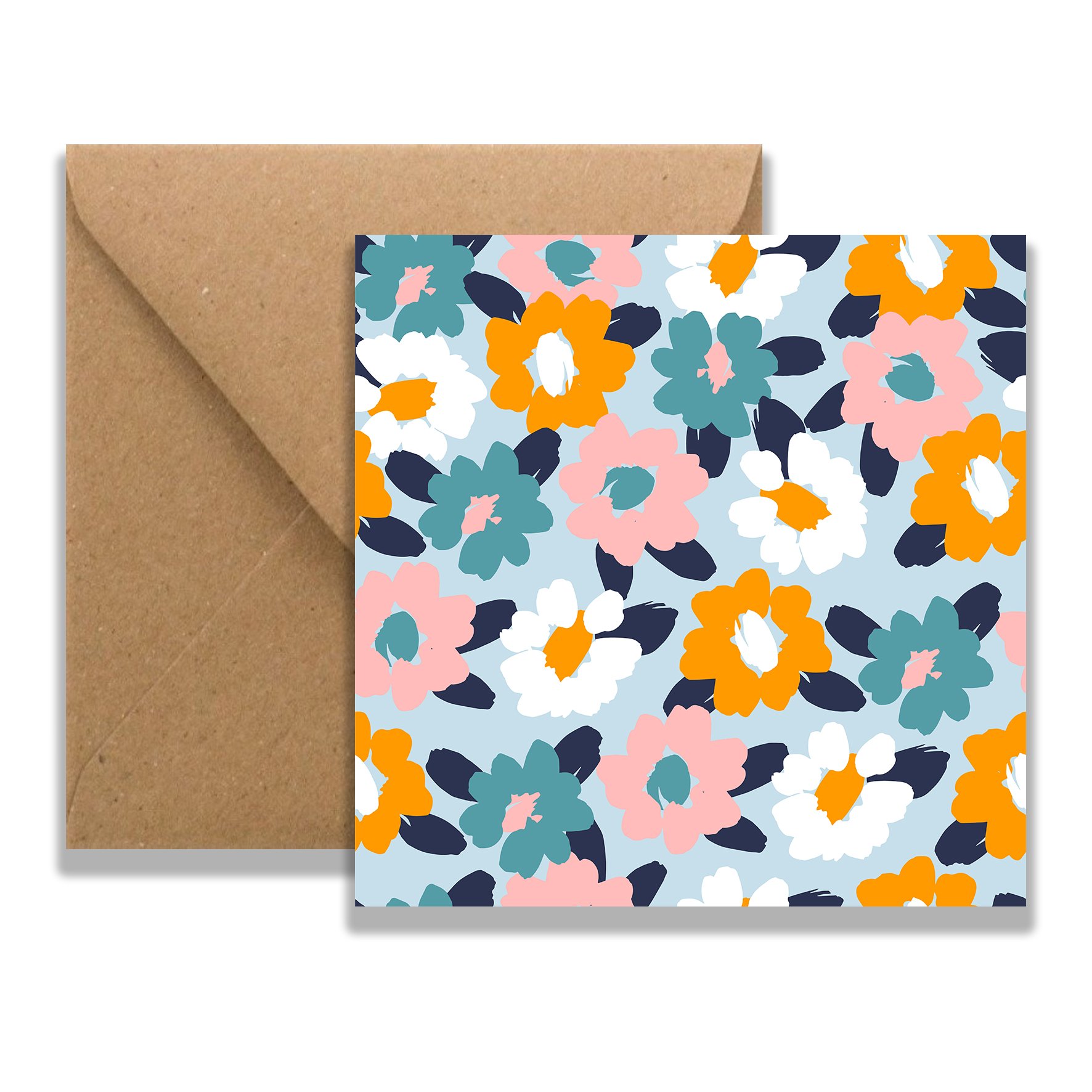 FLORAL Square Greeting Card with floral design, 105mm x 105mm, luxury card stock, and recycled kraft envelope.