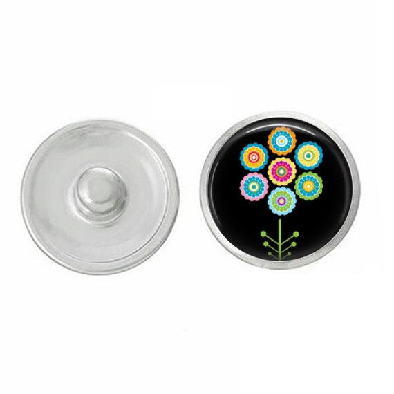 Colorful Flower Snap, hand-pressed, 7/8 inch round, designed for Studio66 LLC jewelry.