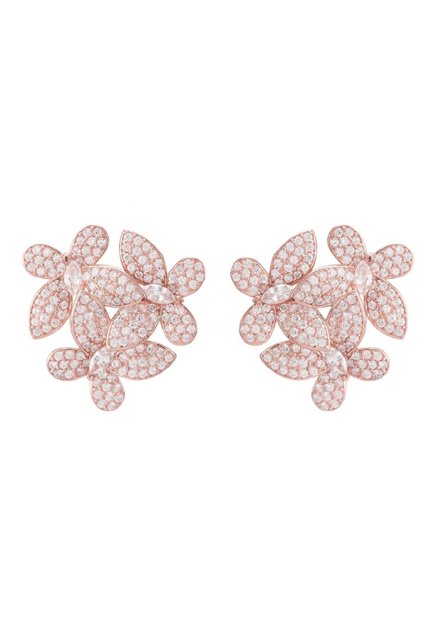 Elegant Flowers Large Stud Earrings in Rosegold featuring sparkling cubic zirconia, designed as a floral bouquet.
