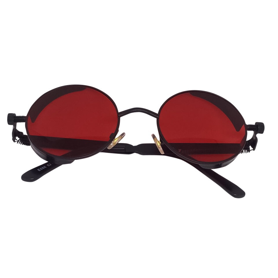 Framed Red x Black Sunglasses showcasing a stylish design with metal and acrylic materials, perfect for unisex wear.