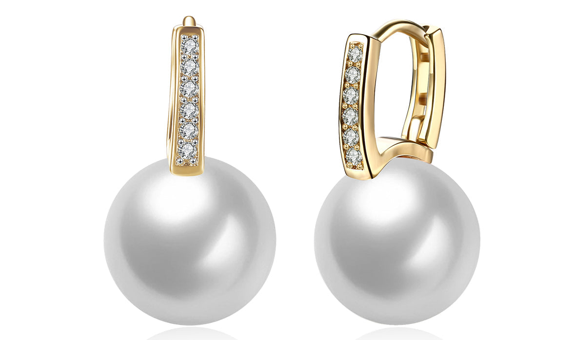 Elegant Freshwater Pearl White Sapphire Pav'e Clip On Earrings in 14K Gold, featuring a Celtic design and AAAAA quality pearls.
