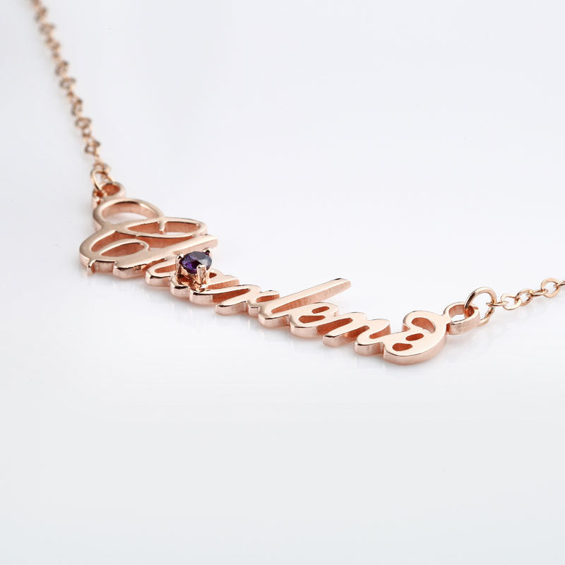 A beautiful Full Silver Diamond Name Necklace showcasing personalized name in elegant font, available in silver, gold, and rose gold.