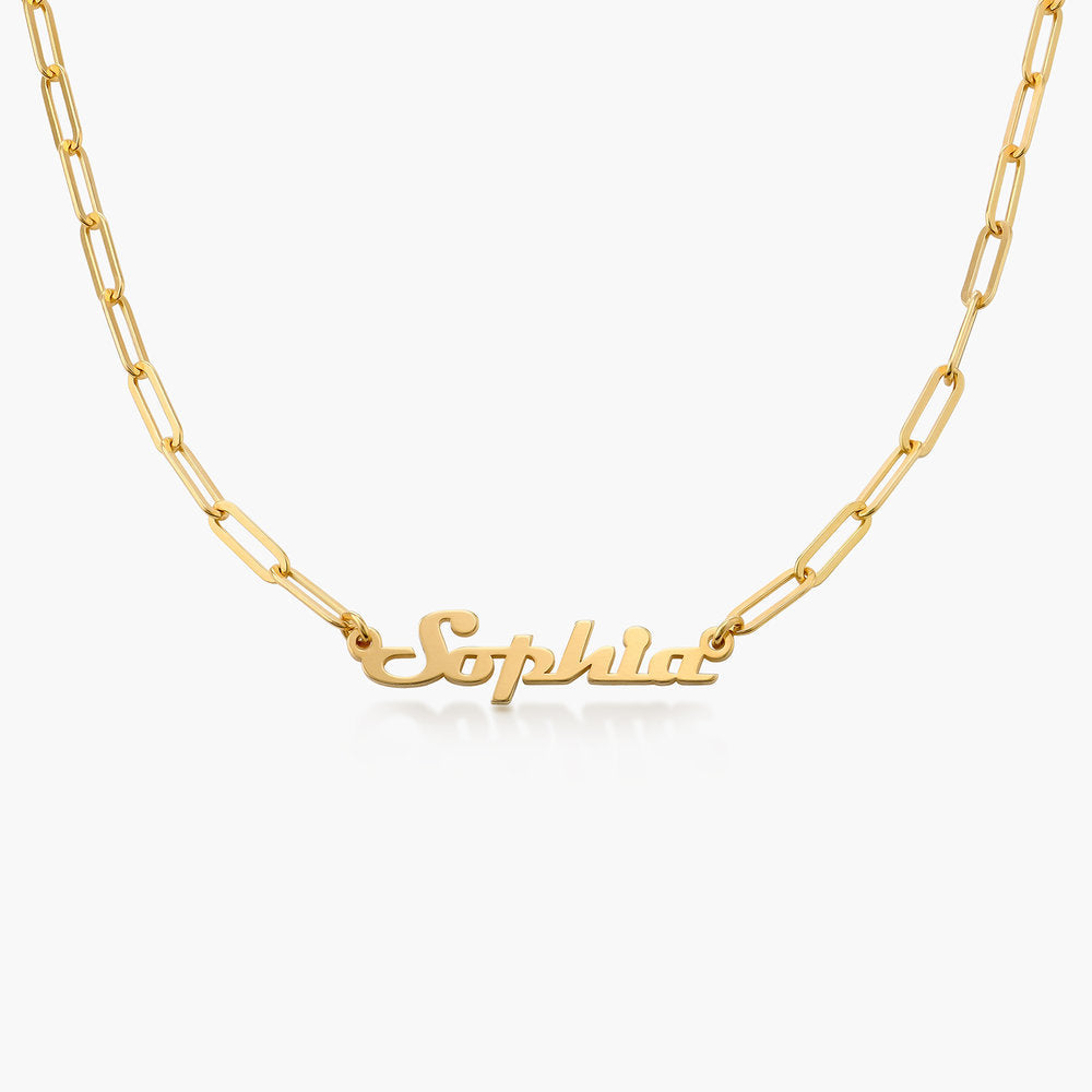 Full Silver Vintage Name Necklace showcasing personalized name in elegant font, available in silver, gold, and rose gold finishes.