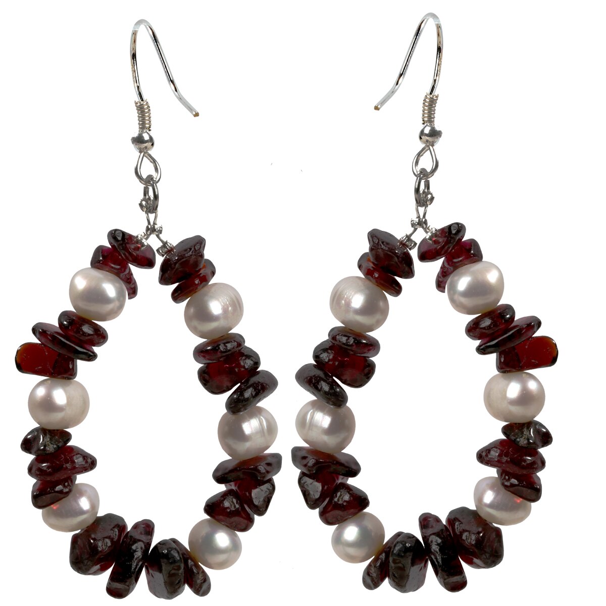 Handmade Garnet Pearl 925 Sterling Silver Drop Dangle Earrings featuring a water drop design, perfect for women.