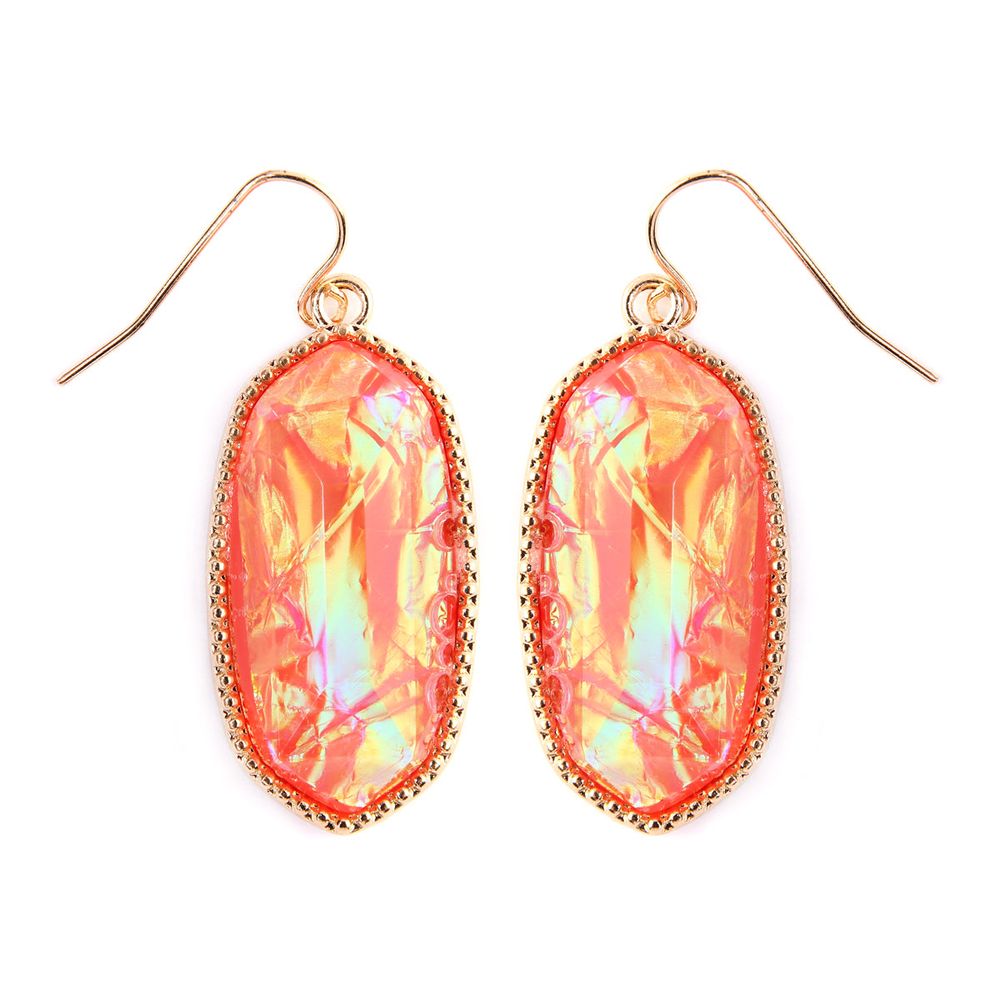 A pair of elegant Gem Cut Small Drop Earrings in various colors, showcasing their unique design and lightweight structure.