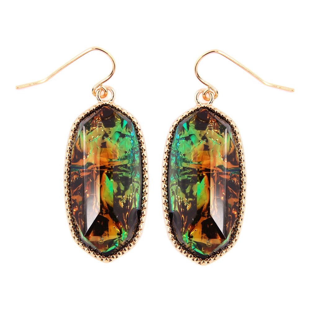 A pair of elegant Gem Cut Small Drop Earrings in various colors, showcasing their unique design and lightweight structure.