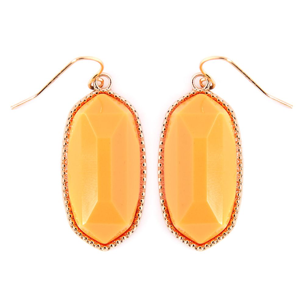 A pair of elegant Gem Cut Small Drop Earrings in various colors, showcasing their unique design and lightweight structure.