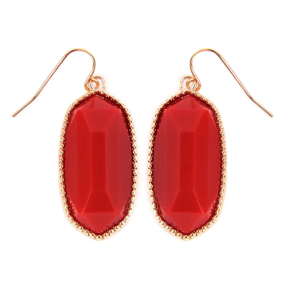 A pair of elegant Gem Cut Small Drop Earrings in various colors, showcasing their unique design and lightweight structure.