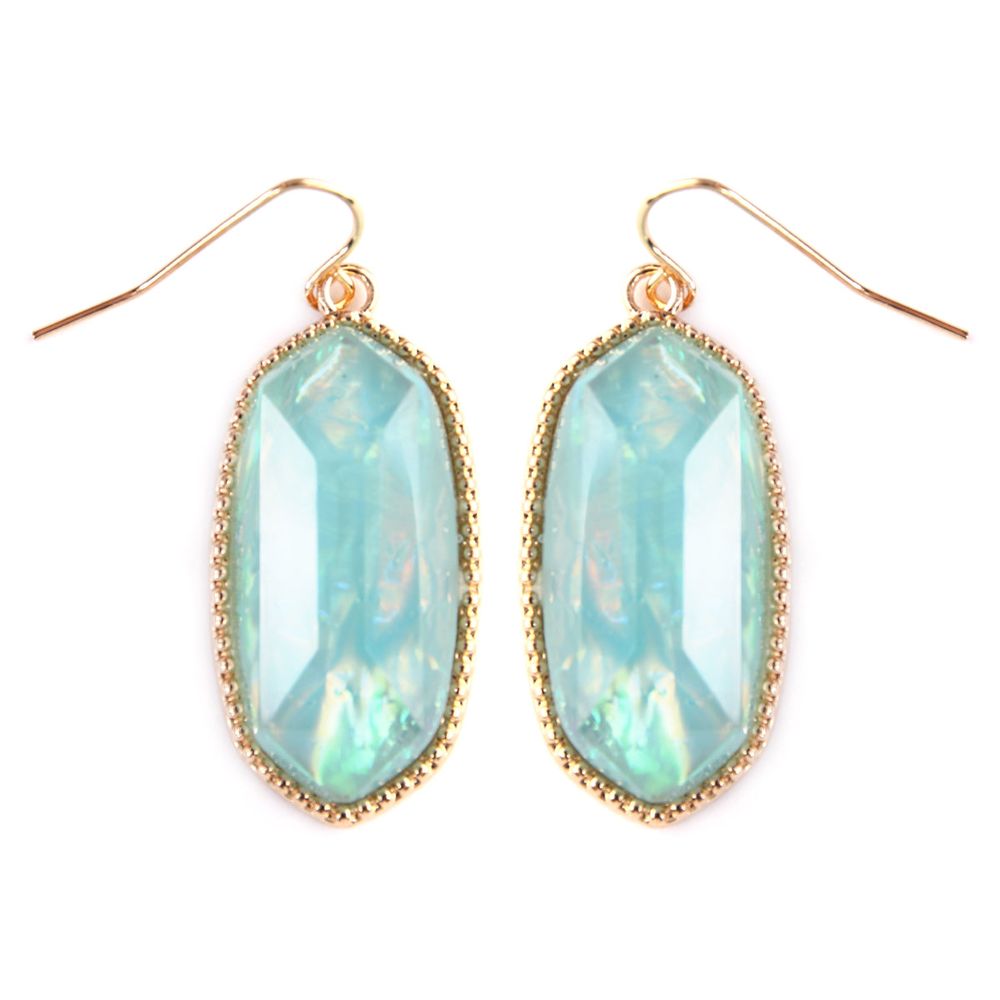 A pair of elegant Gem Cut Small Drop Earrings in various colors, showcasing their unique design and lightweight structure.
