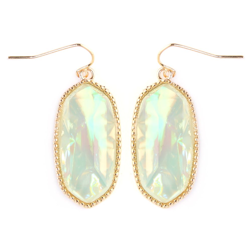 A pair of elegant Gem Cut Small Drop Earrings in various colors, showcasing their unique design and lightweight structure.