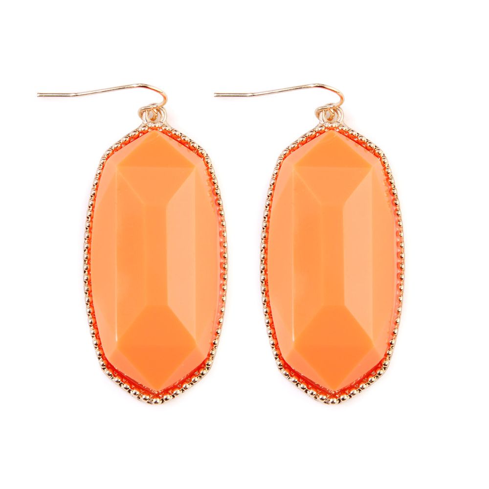A pair of elegant Gem Cut Small Drop Earrings in various colors, showcasing their unique design and lightweight structure.