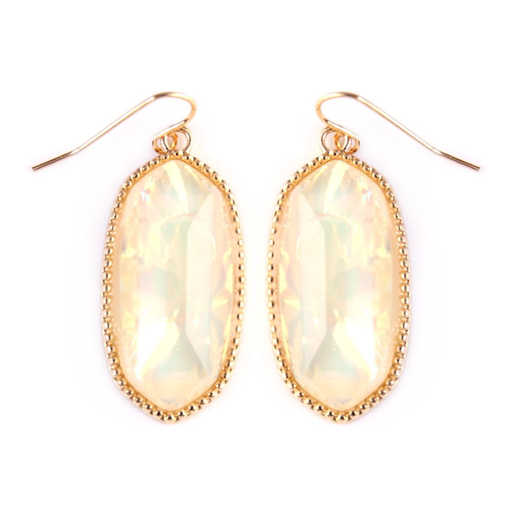 A pair of elegant Gem Cut Small Drop Earrings in various colors, showcasing their unique design and lightweight structure.