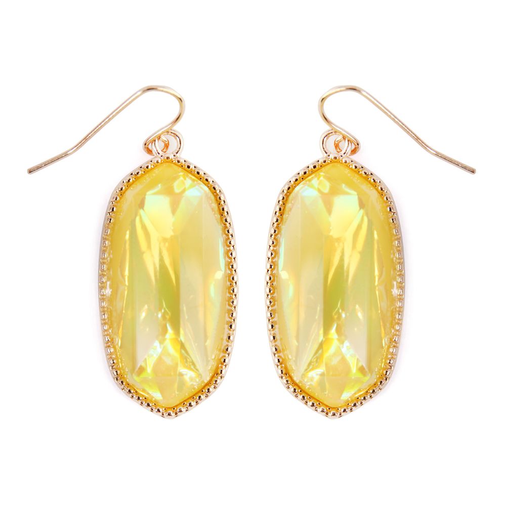 A pair of elegant Gem Cut Small Drop Earrings in various colors, showcasing their unique design and lightweight structure.