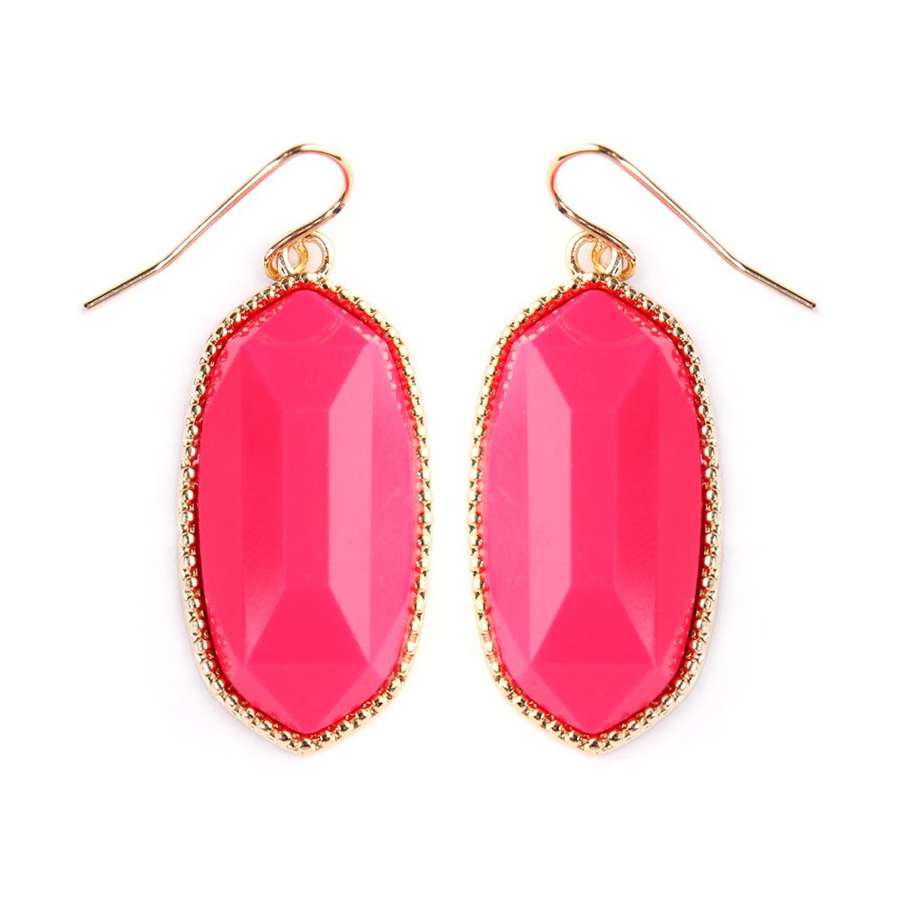 A pair of elegant Gem Cut Small Drop Earrings in various colors, showcasing their unique design and lightweight structure.