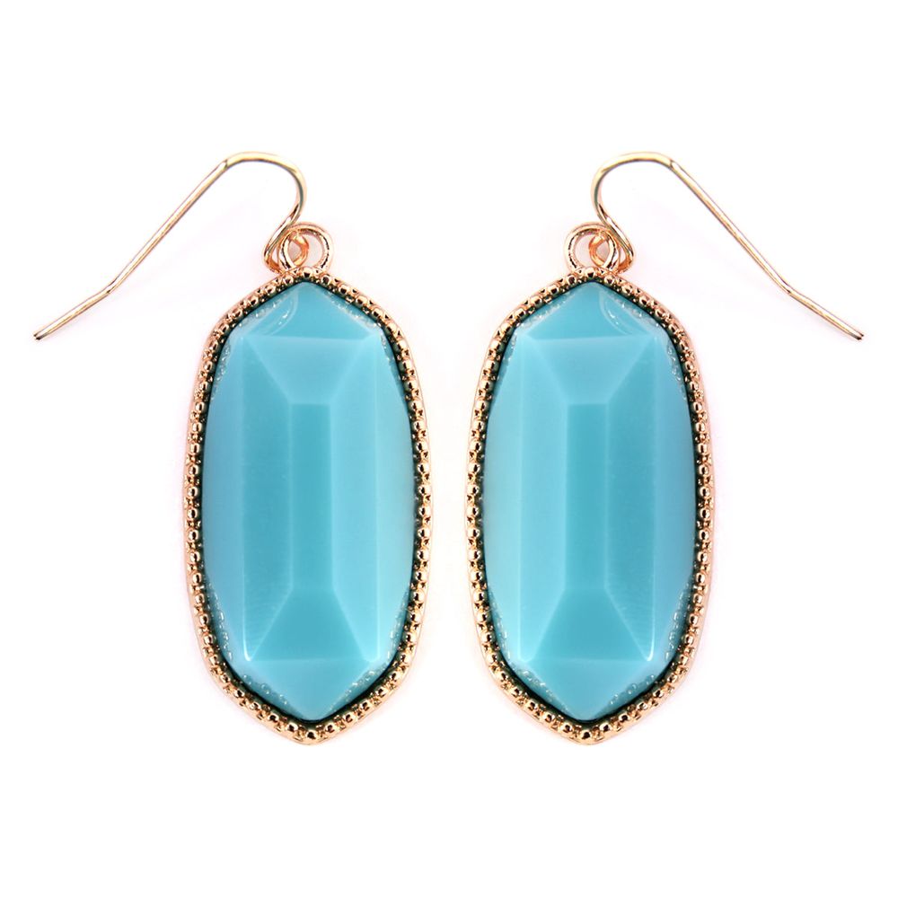 A pair of elegant Gem Cut Small Drop Earrings in various colors, showcasing their unique design and lightweight structure.