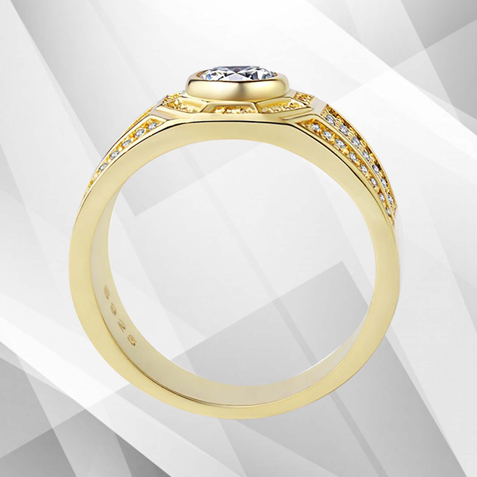 Gents 1.68Ct Total 113 CZ Diamonds Mens Band Ring in 18Ct Yellow Gold, showcasing exquisite pave and cluster settings.