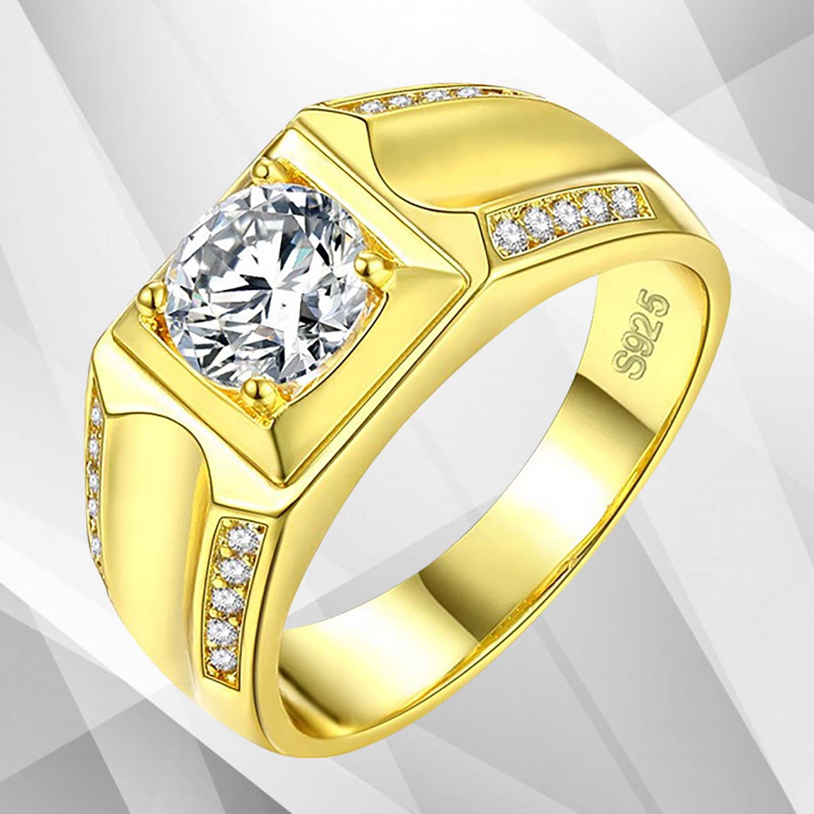 Gents 2.00Ct Round-Cut 21 CZ Diamonds Men’s Ring in 18Ct Yellow Gold, showcasing its elegant design and sparkling diamonds.
