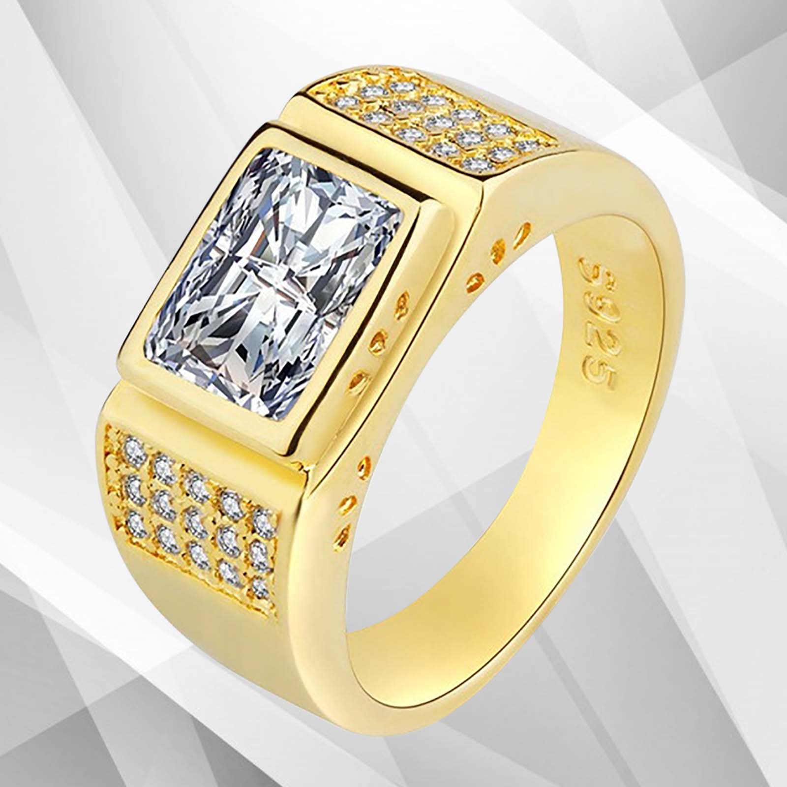 Gents 2.88Ct Total CZ Diamonds Solitaire Men's Ring in 18Ct yellow gold, featuring 31 sparkling square-cut diamonds.