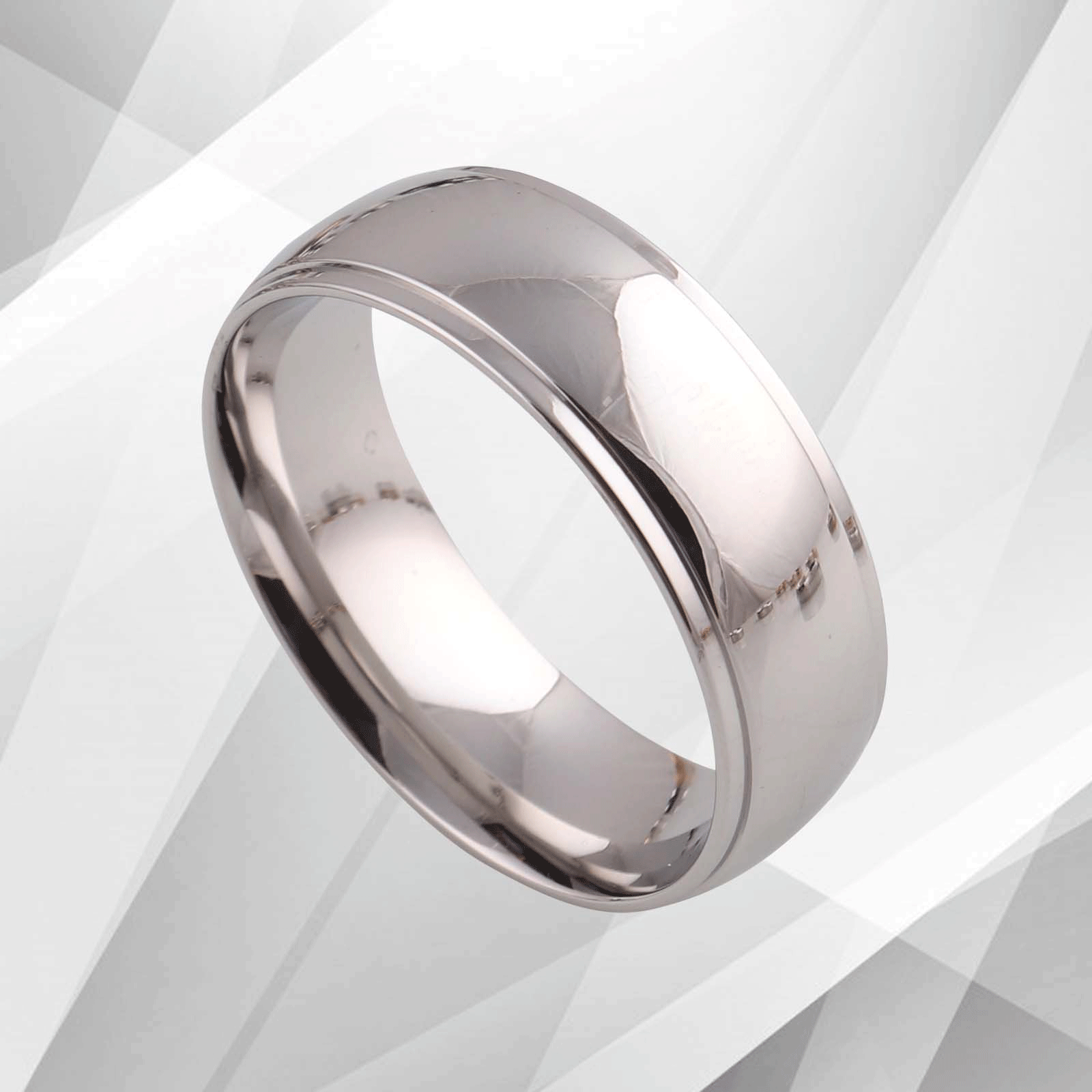 Gents Mens Sparkling Tungsten Carbide 8mm Wedding Band Ring with 18Ct white gold finish, showcasing its elegant design and comfort fit.
