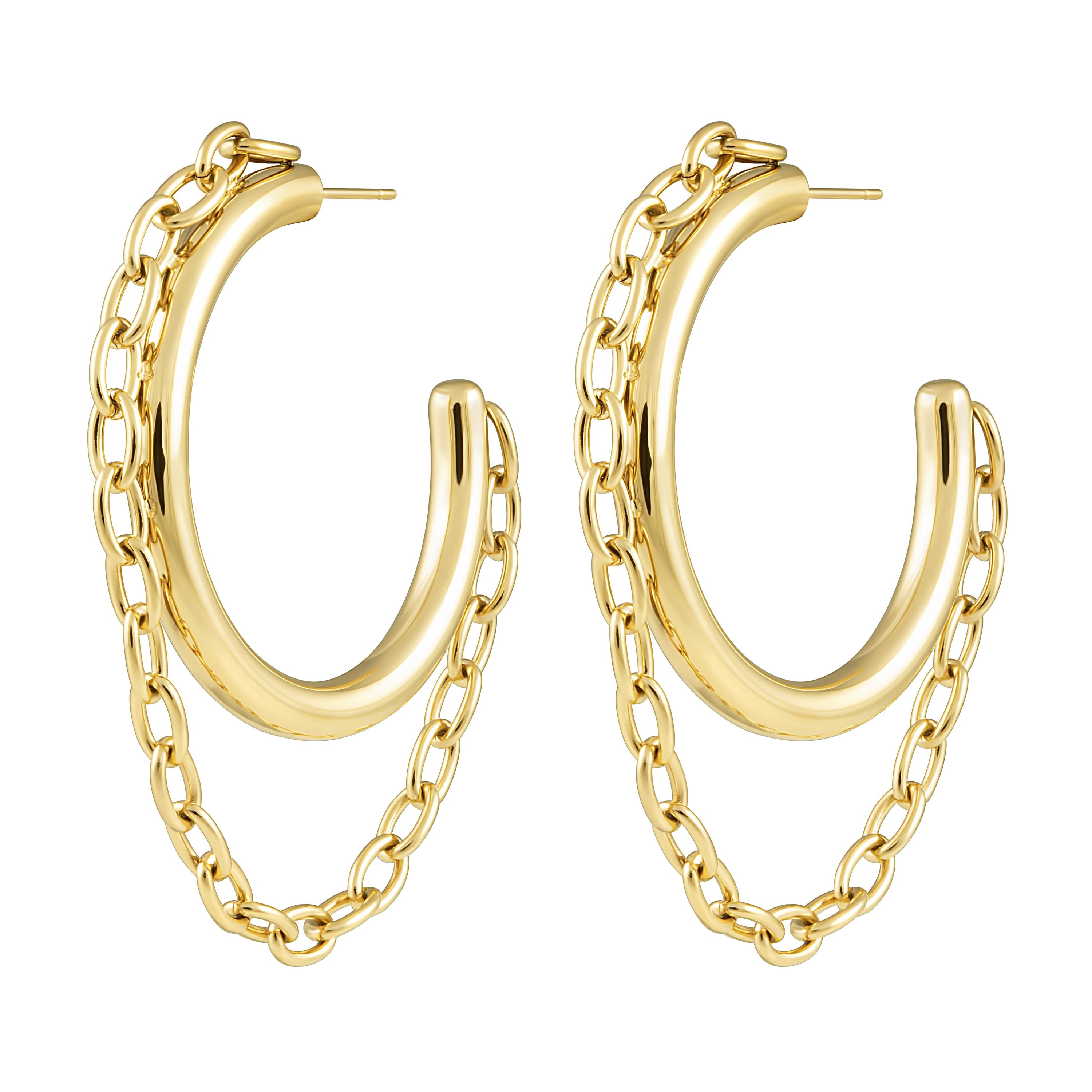 Elegant Gianna Chain Hoop earrings made of 18k gold plated stainless steel, featuring a unique chain design.