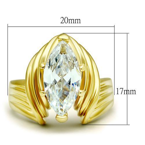 GL088 IP Gold Brass Ring featuring a clear AAA Grade CZ stone, showcasing its elegant design and luxurious finish.