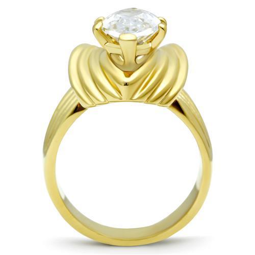 GL088 IP Gold Brass Ring featuring a clear AAA Grade CZ stone, showcasing its elegant design and luxurious finish.