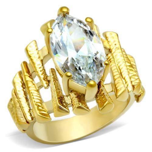 GL080 IP Gold Brass Ring featuring AAA Grade Clear CZ stone, showcasing its elegant design and luxurious finish.