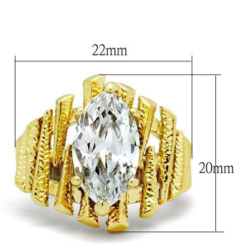 GL080 IP Gold Brass Ring featuring AAA Grade Clear CZ stone, showcasing its elegant design and luxurious finish.