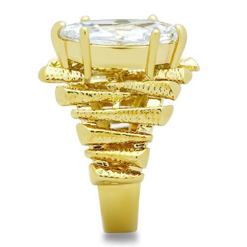 GL080 IP Gold Brass Ring featuring AAA Grade Clear CZ stone, showcasing its elegant design and luxurious finish.