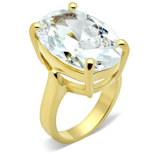 GL083 IP Gold Brass Ring featuring AAA Grade Clear CZ stone, showcasing its elegant design and luxurious finish.