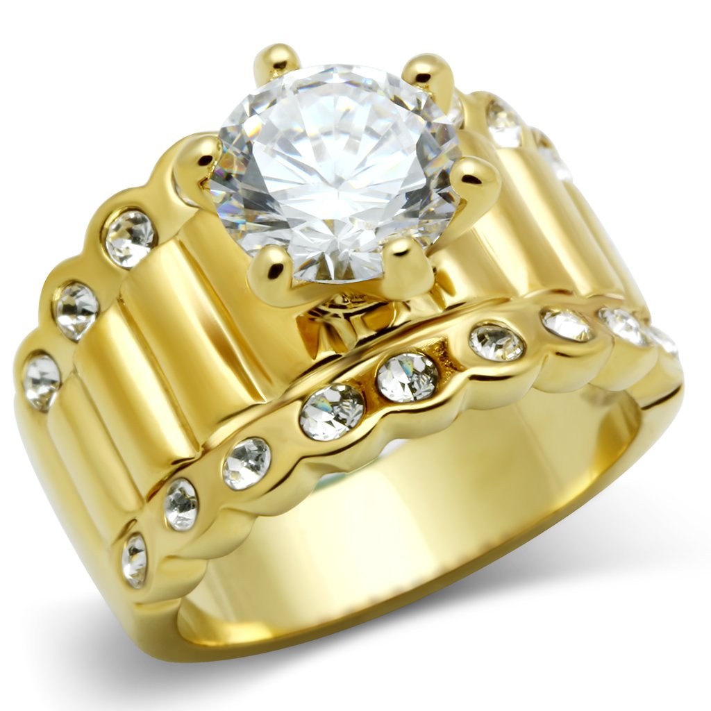 Gold ring with large diamond.